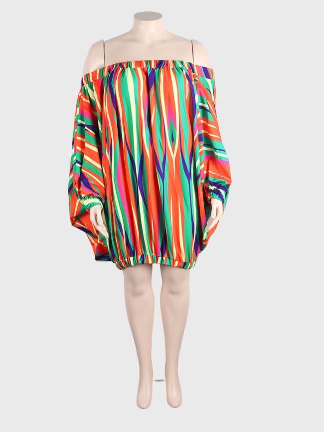 Plus Printed Loose Dolman Sleeve Dress