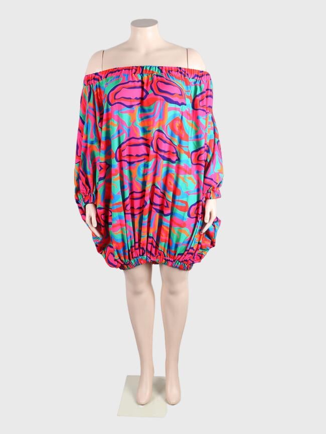 Plus Printed Loose Dolman Sleeve Dress