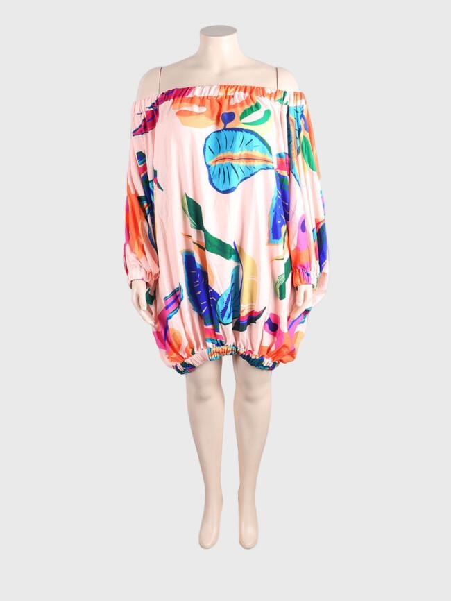 Plus Printed Loose Dolman Sleeve Dress